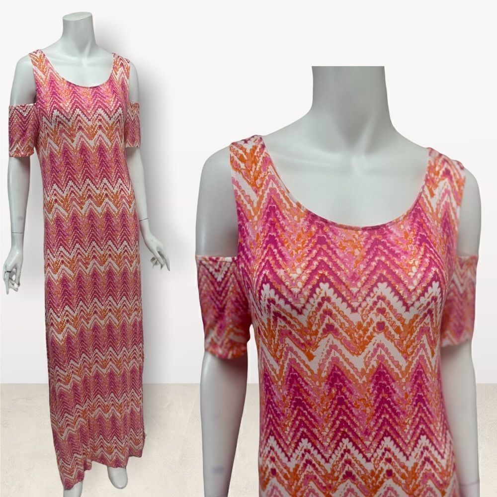 Design History Cold Shoulder Bright Colors Maxi‎ Dress